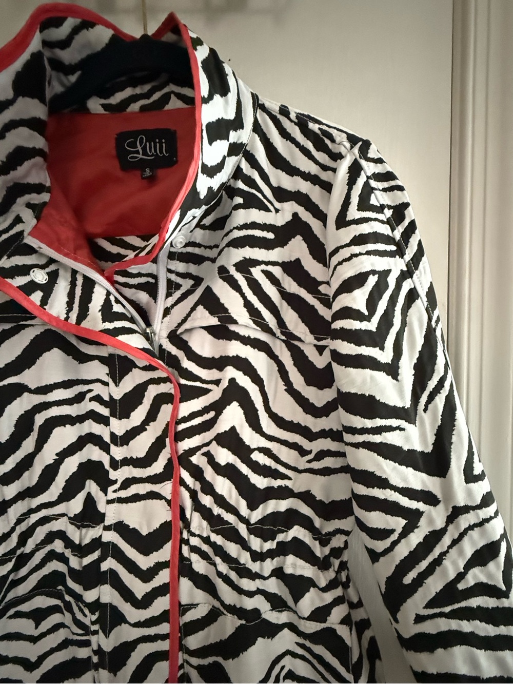 Luii Retro Zebra Print Zip Front Jacket with Coral/Pink Trip Women's Size S - Picture 7 of 15